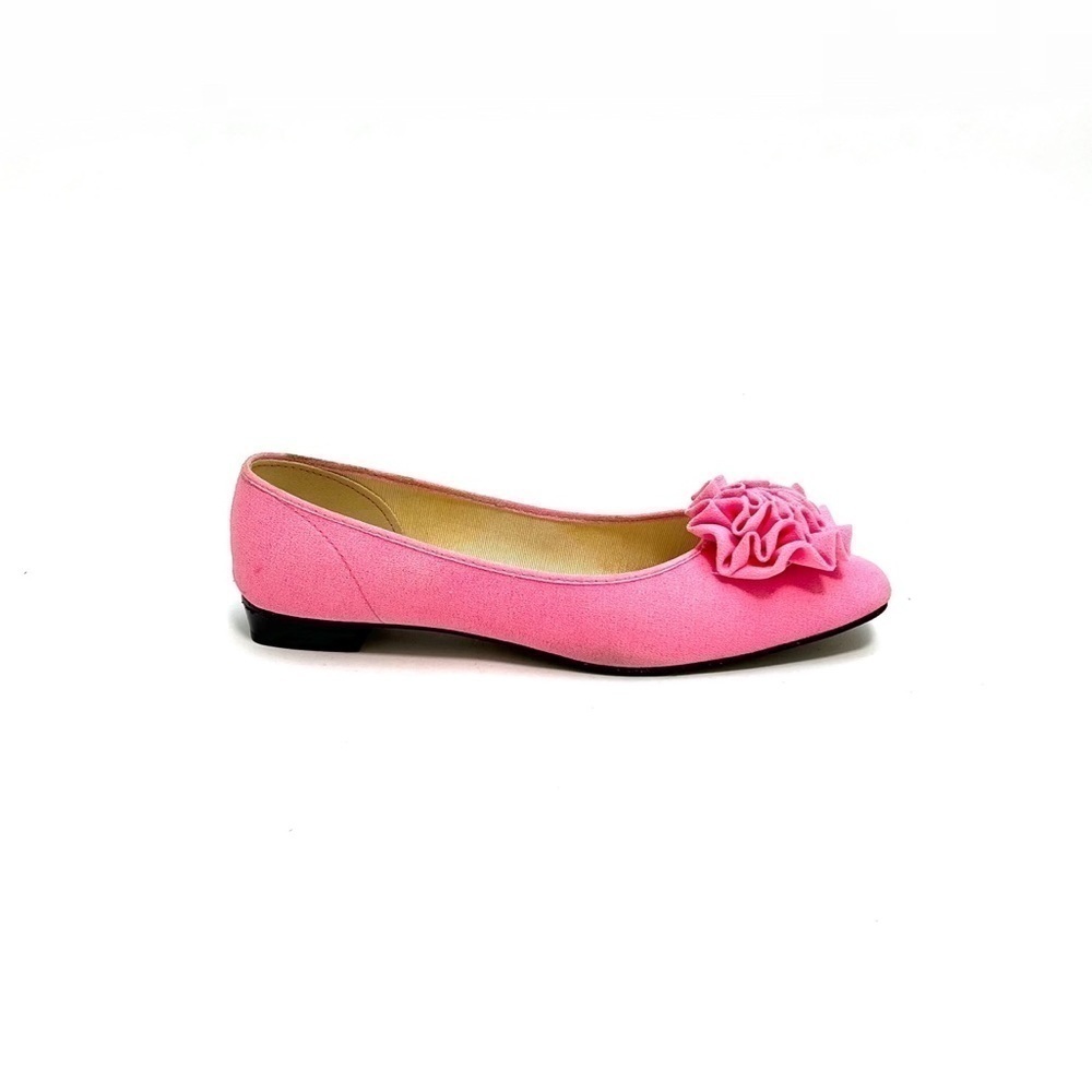 Vintage 1960s vegan pink fabric rosette flats